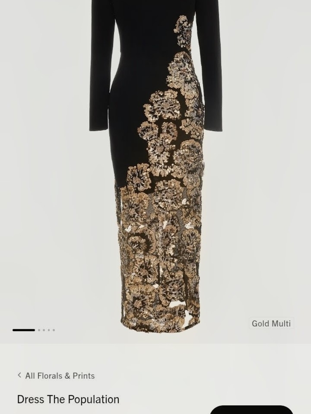 Dress the Population Black Maxi Skirt with Gold Sequin Floral Overlay
